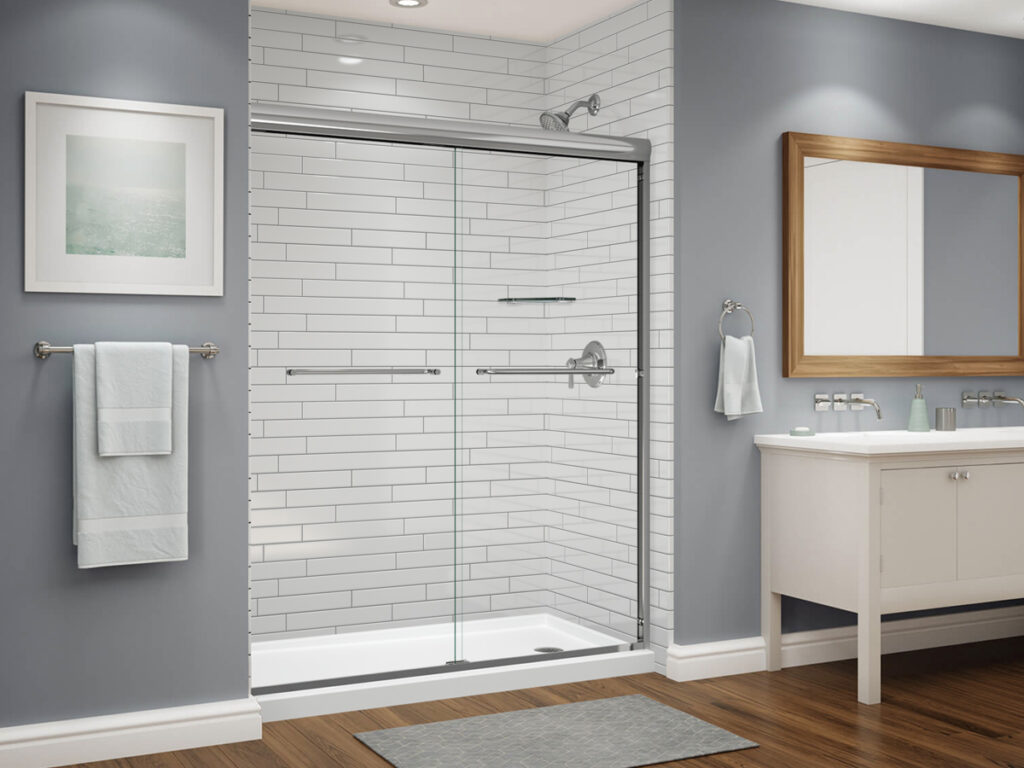 Grey Walls with a Brick Shower Look