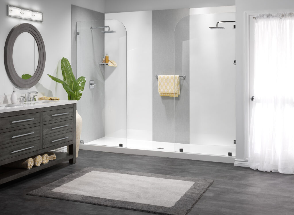 22 Matte White Oversized Shower 2 Ch Rain Showerheads Splash Glass Basket Weave Accent walls 0377 Lrg