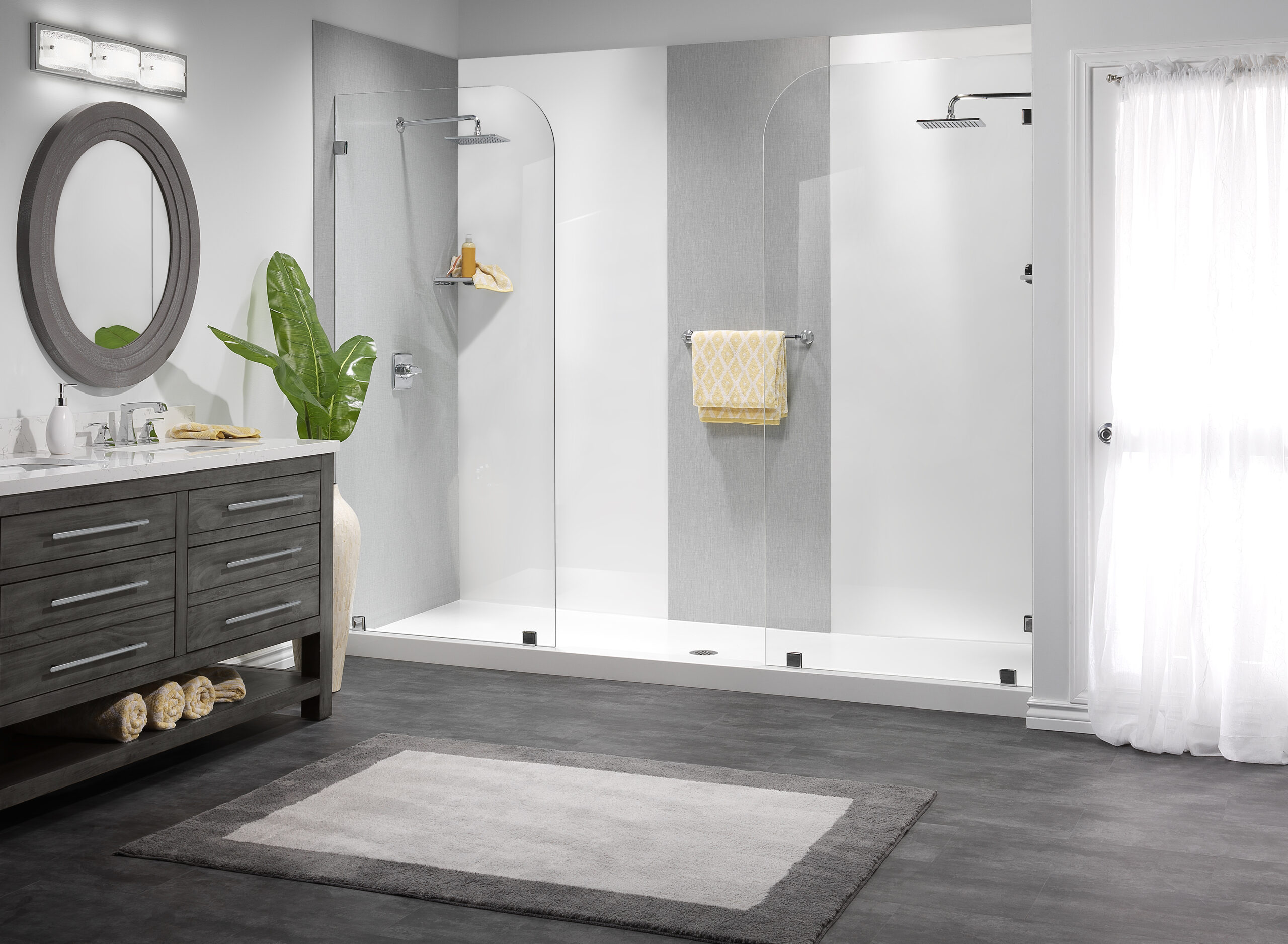 22 Matte White Oversized Shower 2 Ch Rain Showerheads Splash Glass Basket Weave Accent walls 0377 Lrg