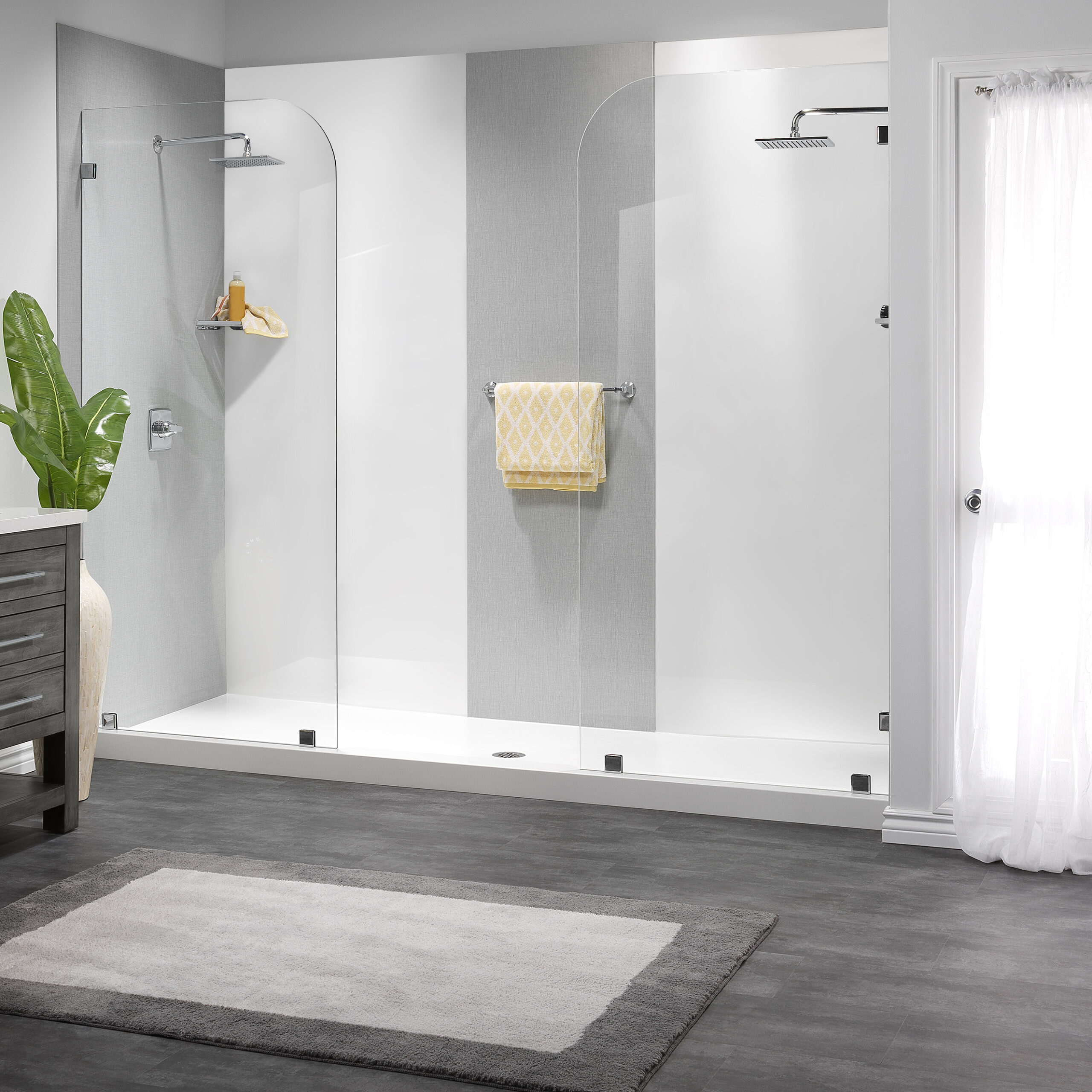 22 Matte White Oversized Shower 2 Ch Rain Showerheads Splash Glass Basket Weave Accent walls 0377 Lrg