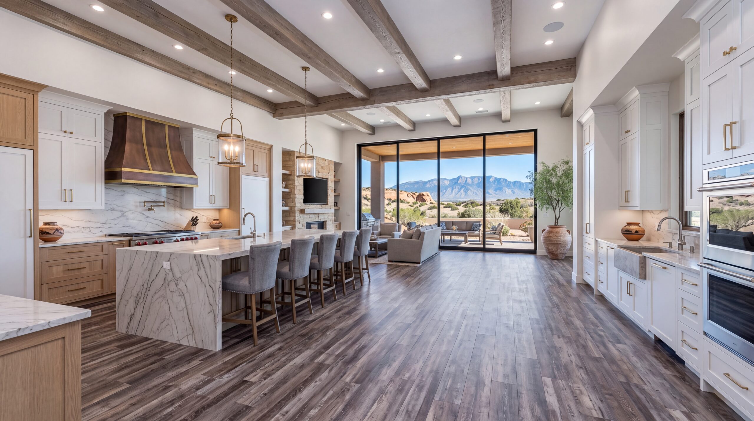 Open floor plan kitchen with LVP flooring in Albuquerque New Mexico